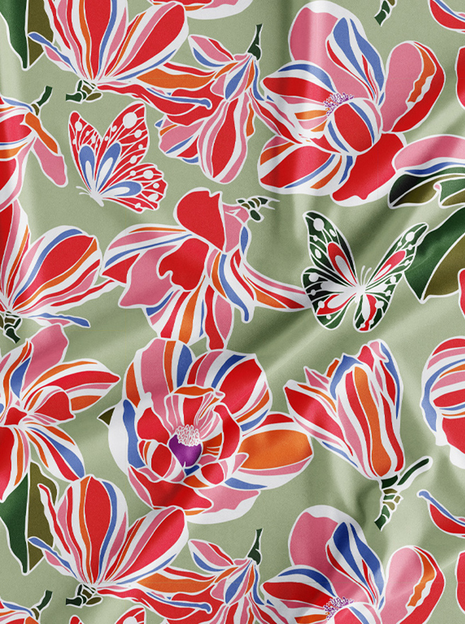 Magnolia and butterfly fabric at Spoonflower -Eastern Spring Co by Yenty Jap